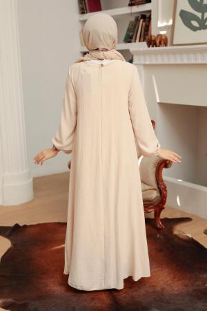 Neva Style - Pileli Krem Tesettür Elbise 30280KR - 3