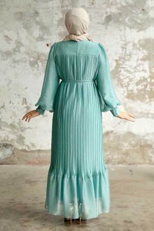 Neva Style - Pileli Mint Tesettür Elbise 3747MINT - 3