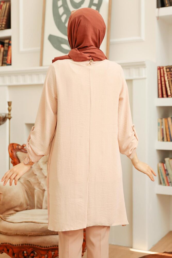 Neva Style - Pileli Pudra Tesettür Tunik 40502PD - 3