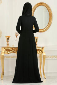 Neva Style - Pileli Siyah Tesettür Abiye Elbise 3520S - Thumbnail