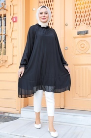 Neva Style - Pileli Siyah Tesettür Tunik 14340S - Thumbnail