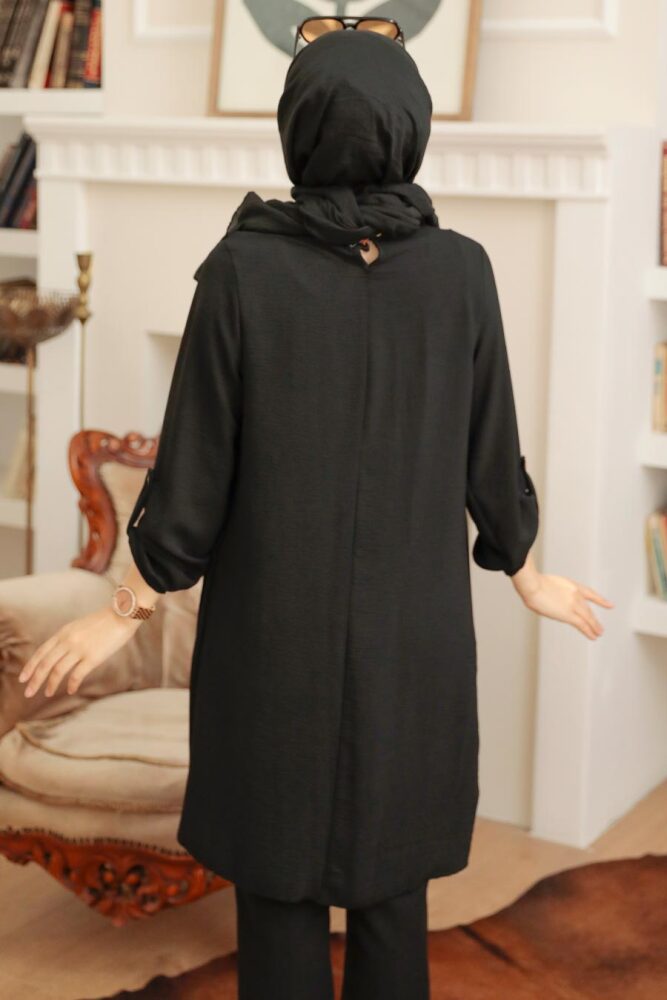 Neva Style - Pileli Siyah Tesettür Tunik 40502S - 4