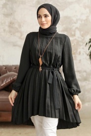Neva Style - Pileli Siyah Tesettür Tunik 41233S - Thumbnail