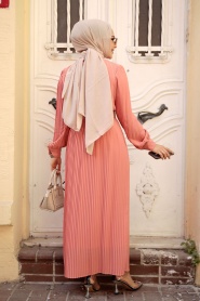 Neva Style - Pileli Somon Tesettür Elbise 3369SMN - Thumbnail