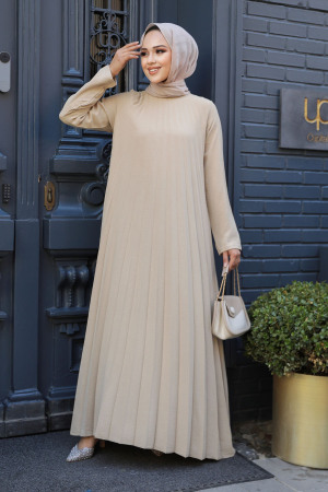 Neva Style - Pileli Taş Tesettür Elbise 76840TAS - 1