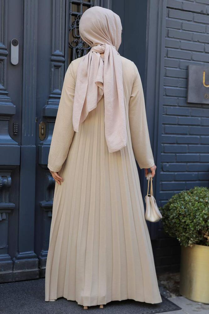 Neva Style - Pileli Taş Tesettür Elbise 76840TAS - 3