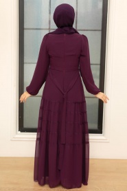 Neva Style - Piliseli Mor Tesettür Elbise 5712MOR - Thumbnail