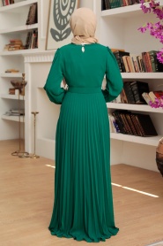 Neva Style - Piliseli Yeşil Tesettür Elbise 30060Y - Thumbnail