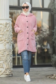 Neva Style - Pink Hijab Coat 60701P - Thumbnail
