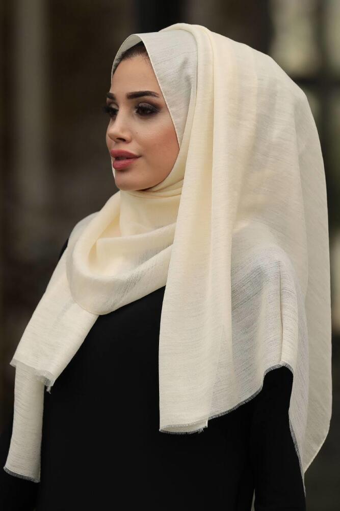 Neva Style - Pırıltılı Simli Ekru Şal 7514E - 1