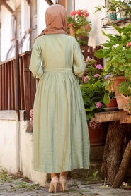 Neva Style - Pistachio Green Hijab Dress 3957FY - Thumbnail