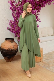 Neva Style - Pistachio Green Hijab For Women Dual Suit 41612FY - Thumbnail