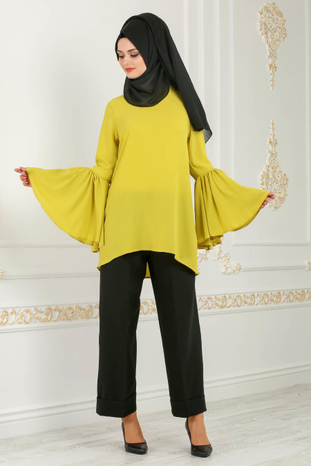 Neva Style - Pistachio Green Hijab Tunic 52430FY