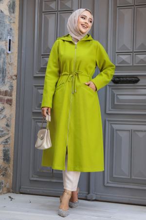 Neva Style - Pistachio Green Long Sleeve Coat 5947FY - Thumbnail