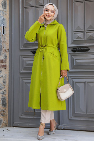 Neva Style - Pistachio Green Long Sleeve Coat 5947FY - Thumbnail