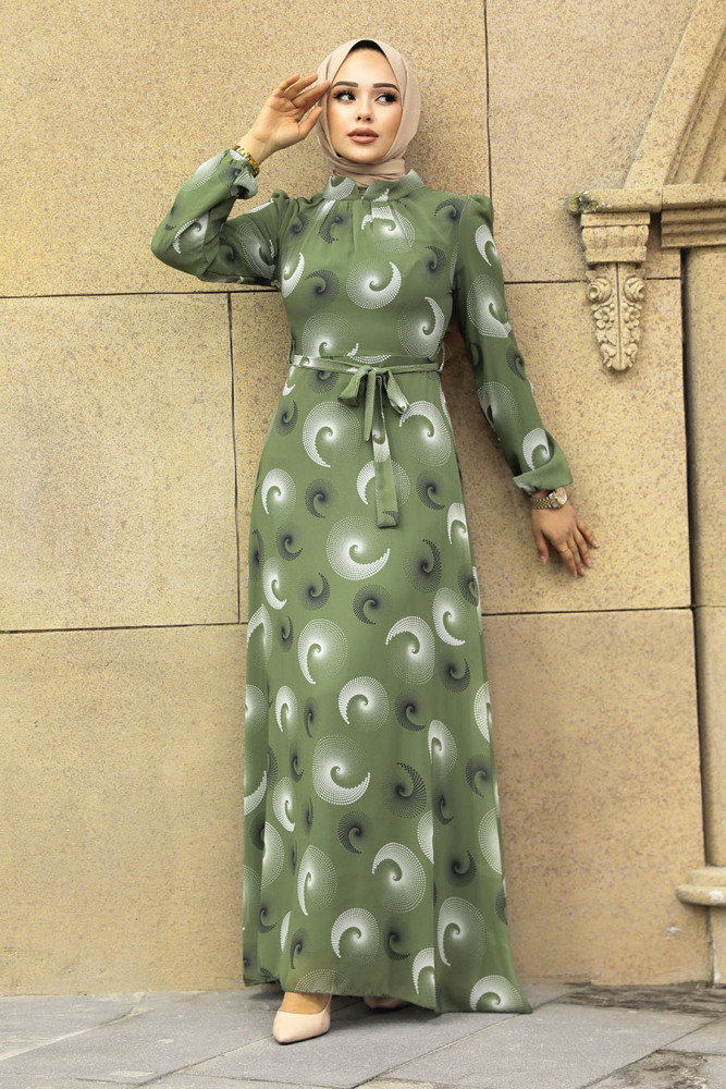 Pistachio Green Modest Dress 27945FY - 1