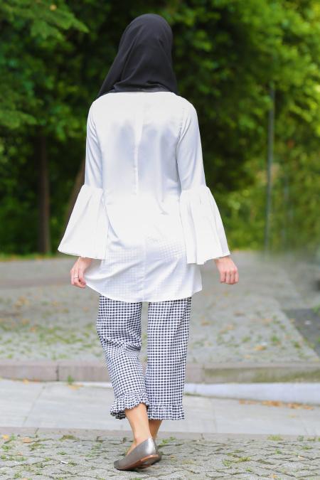 Neva Style - Piti Kareli Fırfırlı Siyah Pantolon 90650S - 2