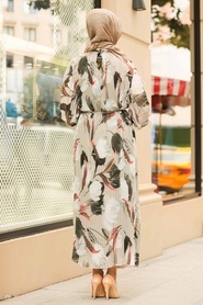 Neva Style - Pliseli Bej Tesettür Elbise 33250BEJ - Thumbnail