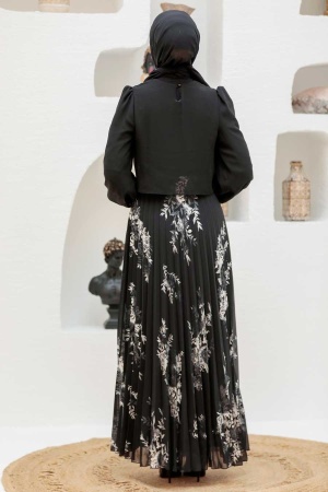 Neva Style - Pliseli Gümüş Tesettür Elbise 3296GMS - 2