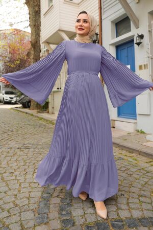 Neva Style - Pliseli Lila Tesettür Elbise 2884LILA - 1