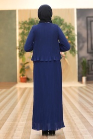 Neva Style - Pliseli Sax Mavisi Tesettür Elbise 2860SX - Thumbnail