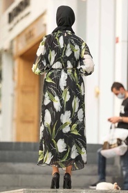 Neva Style - Pliseli Siyah Tesettür Elbise 33250S - Thumbnail