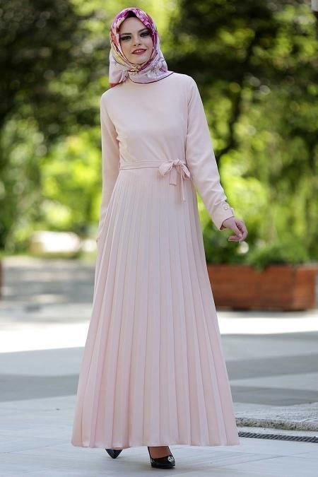 Neva Style - Pliseli Somon Tesettür Elbise 4027SMN - 2