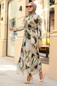 Neva Style - Pliseli Vizon Tesettür Elbise 33250V - Thumbnail