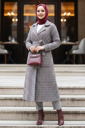 Plum Color High Quality Coat 5956MU - NEVA STYLE