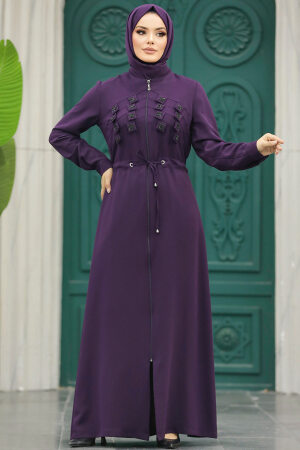 Neva Style - Plum Color High Quality Turkish Abaya 10037MU - Thumbnail