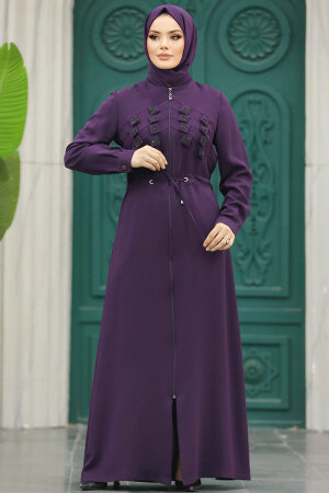 Neva Style - Plum Color High Quality Turkish Abaya 10037MU - Thumbnail