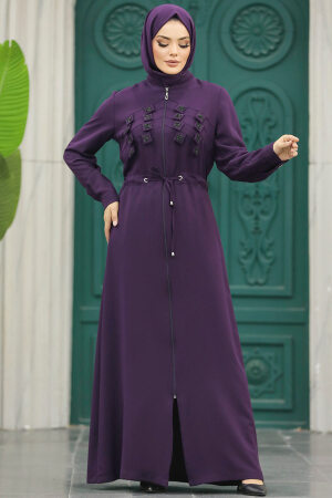 Neva Style - Plum Color High Quality Turkish Abaya 10037MU - Thumbnail