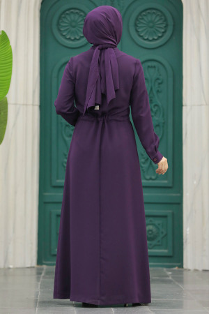 Neva Style - Plum Color High Quality Turkish Abaya 10037MU - Thumbnail