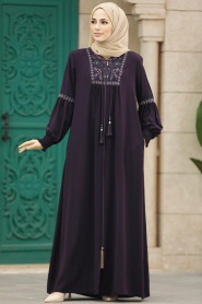 Neva Style - Plum Color High Quality Turkish Abaya 41562MU - Thumbnail