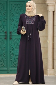 Neva Style - Plum Color High Quality Turkish Abaya 41562MU - Thumbnail