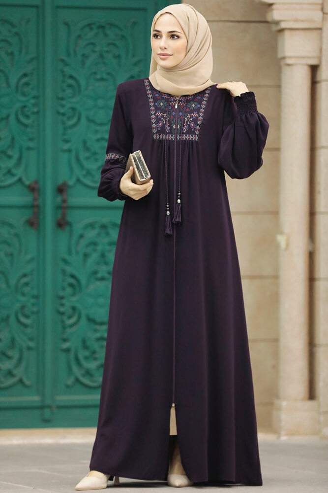 Neva Style - Plum Color High Quality Turkish Abaya 41562MU - 3