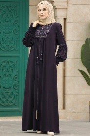 Neva Style - Plum Color High Quality Turkish Abaya 41562MU - Thumbnail