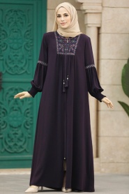 Neva Style - Plum Color High Quality Turkish Abaya 41562MU - Thumbnail