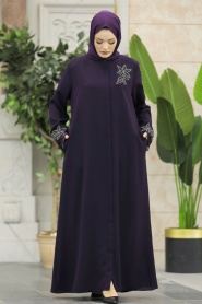 Neva Style - Plum Color High Quality Turkish Abaya 62533MU - Thumbnail