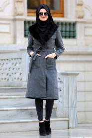 Neva Style - Plum Color Hijab Coat 22340FU - Thumbnail