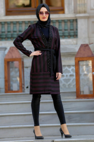 Neva Style - Plum Color Hijab Coat 30090MU - Thumbnail