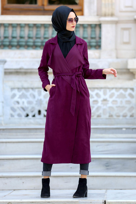 Neva Style - Plum Color Hijab Coat 4008MU
