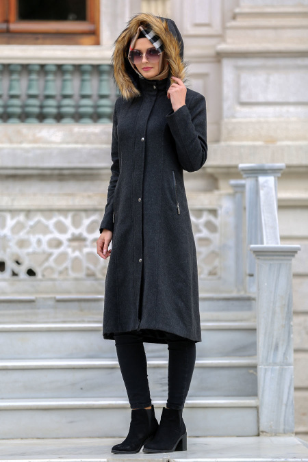 Neva Style - Plum Color Hijab Coat 90240FU