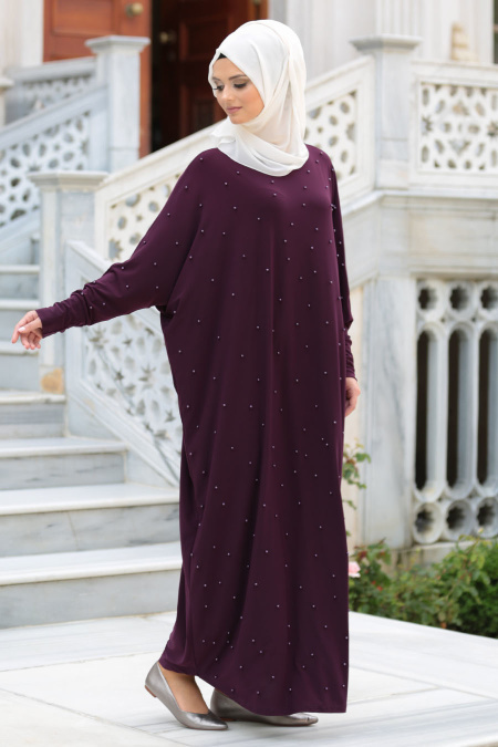 Neva Style - Plum Color Hijab Dress 208MU