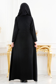 Fermuar Detaylı Siyah Tesettür Elbise 4017S - Thumbnail