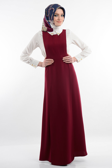Neva Style - Plum Color Hijab Dress 7056MU