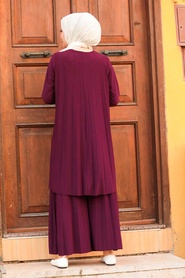 Neva Style - Plum Color Hijab Dual Suit Dress 50054MU - Thumbnail