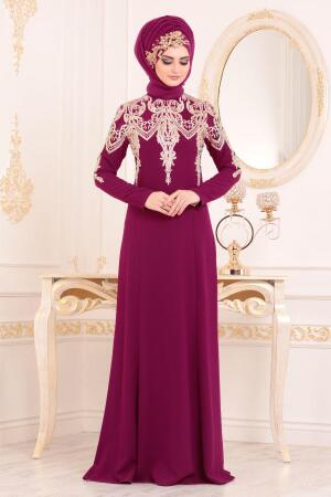 Neva Style - Stylish Plum Color Islamic Clothing Prom Dress 20130MU - 1