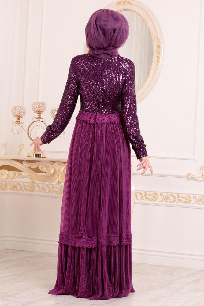 Neva Style - Long Sleeve Plum Color Modest Dress 8532MU - 3