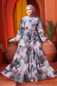 Neva Style - Plum Color Hijab For Women Dress 33095MU - Thumbnail